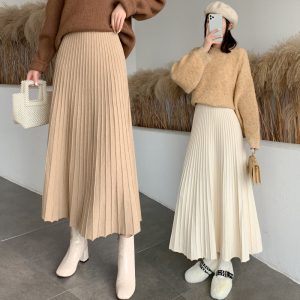 A-Line Knitted Long Pleated Skirt